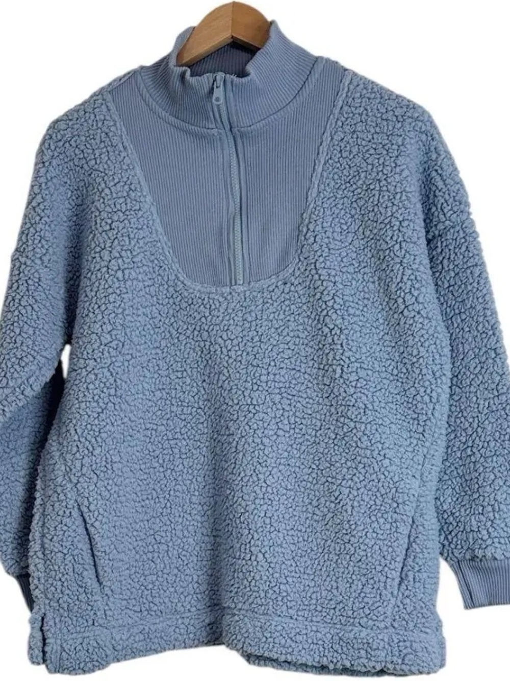 aerie Light Blue Sherpa Half-Zip Turtleneck Pullover